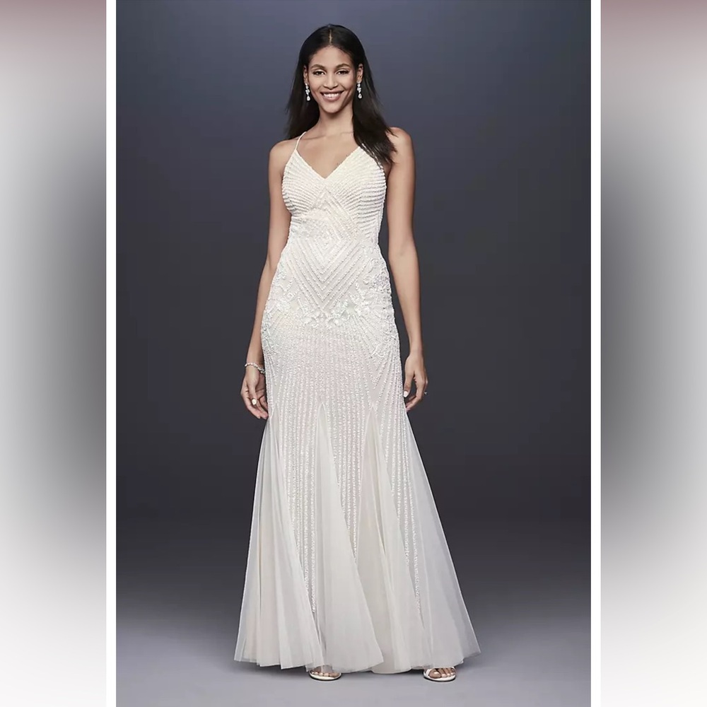 David’s Bridal Db Studio Beaded Sheath V Neck Dre… - image 1
